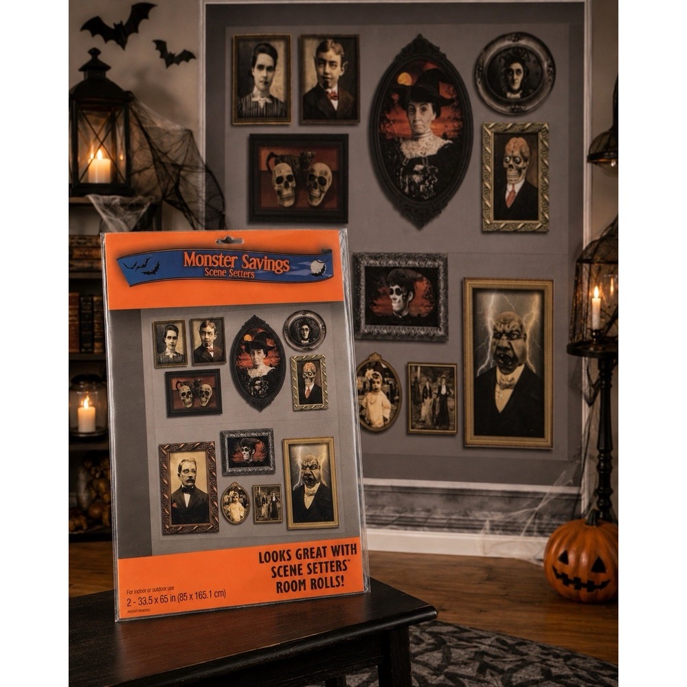 Lucerne Halloween Gruesome Family Portraits Scene Setters 2 Pc 33.5x65 NOS